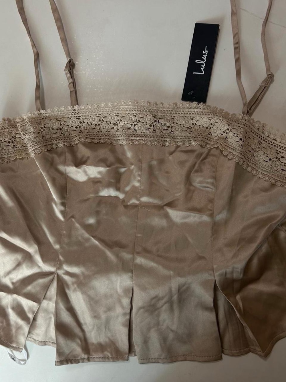 Lulu's Taupe Satin Lace-Trim Cami